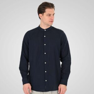 GS-5191/5191B Men's	Shirt Linen with Mao Collar and Long Sleeves Navy Double