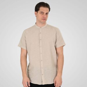 GS-5194/5194B	Men's  Shirt Linen with Mao Collar and Short Sleeves 	Beige