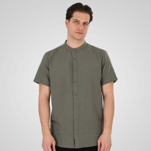 GS-5194/5194B	Men's Shirt Linen with Mao Collar and Short Sleeves  Olive