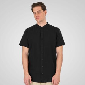 GS-5194/5194B	Men's Shirt Linen with Mao Collar and Short Sleeves  Black