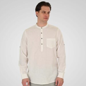 Men's Shirt Linen with Mao Collar, Half Button Placket, Chest Pocket and Long Sleeves GS-5200/5200B Double