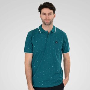 Men's Polo Pique All-Over Print 100% Cotton PS-3080 Ocean Double