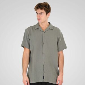GS-5184 Men's Wrinkled Shirts with Camp Collar and Short Sleeves (Special Fabric) (Relaxed Fit) 100% Cotton Khaki Double