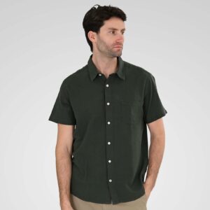 GS-5192	Men's Shirt Linen with Chest Pocket and Short Sleeves Wide Comfortable 55% Linen 45% Cotton Palm Green Double