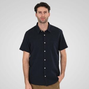 GS-5192	Men's Shirt Linen with Chest Pocket and Short Sleeves Wide Comfortable 55% Linen 45% Cotton Navy Double