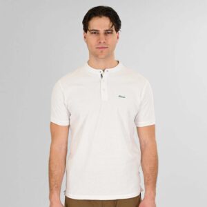 261RPS-3065 Men's Polo Pique Mao Collar White 100% Cotton Rebase