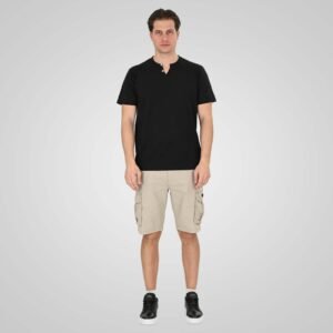 TS-9139	Men's T-Shirt Henley V-Neck with Buttons 100% Cotton Double Black