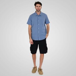 261GS-5192	Men's Shirt Linen with Chest Pocket and Short Sleeves Wide Comfortable 55% Linen 45% Cotton Ciel Double