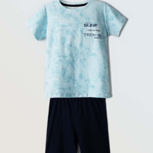 Βαμβακερές πιτζάμες για αγόρι 6-14y Hashtag Aqua-Dark Blue H-373