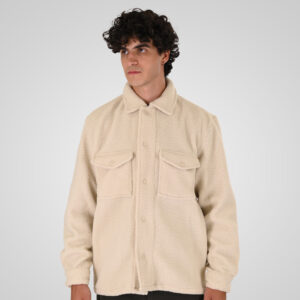 Ανδρική Ζακέτα Μπουκλέ fleece  Sherpa Overshirt with Chest Pockets  MFT-7087 Double Off White