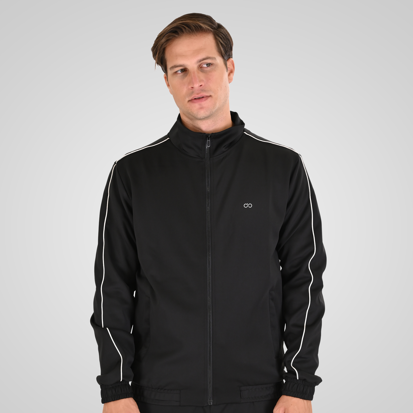 Ανδρική Αθλητική Ζακέτα Full-Zip Top with Collar, High Density Print and Stripes MTOP-1156 Double Black - Image 3