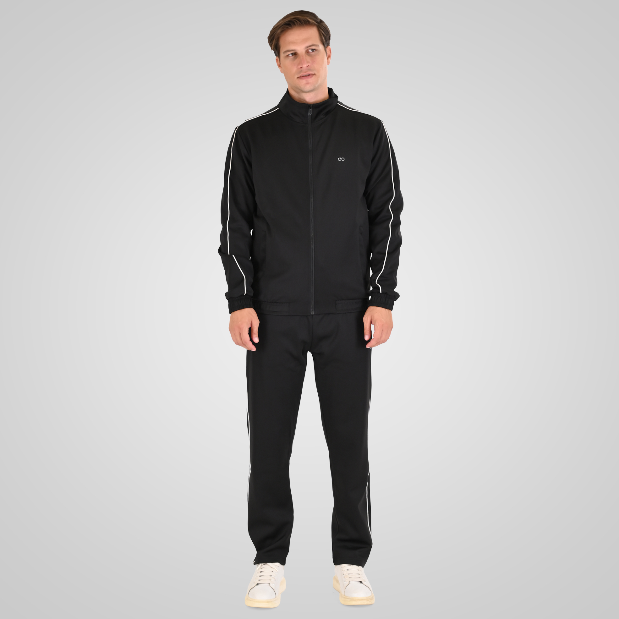 Ανδρική Αθλητική Ζακέτα Full-Zip Top with Collar, High Density Print and Stripes MTOP-1156 Double Black - Image 4