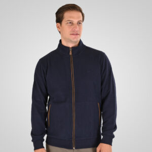 Ανδρική Ζακέτα Top Full Zip with Pockets and Stand-up Collar with Dense Embroidery (Selanik with Peach Finish) SEL-1168 Double Navy